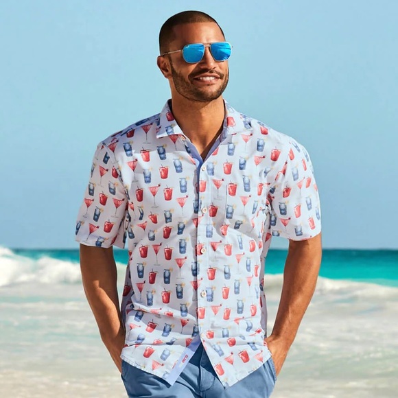 Tommy Bahama Other - Tommy Bahama White and Blue Cocktail Print Shirt